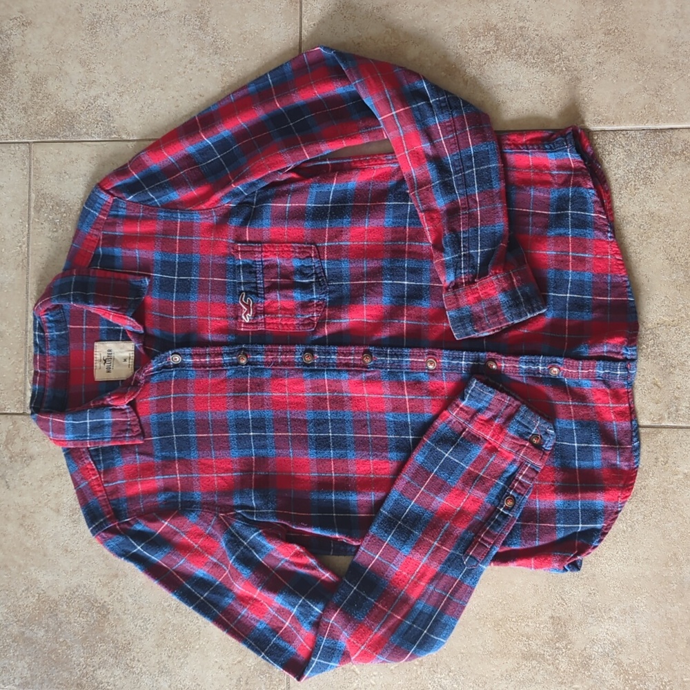 Hollister plaid button down shirt, 100% cotton